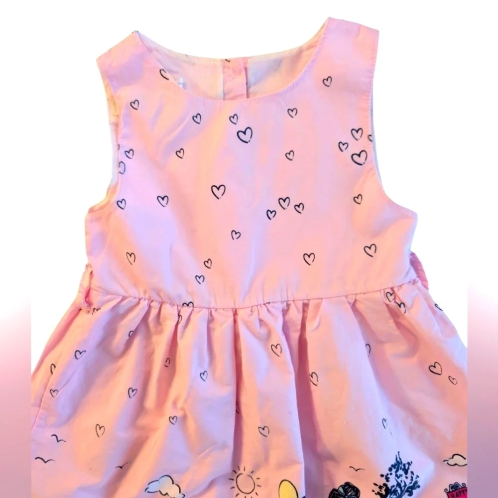 Pink Sleeveless Girls  Dress with Heart and Bicycle Print Cotton Size 4T